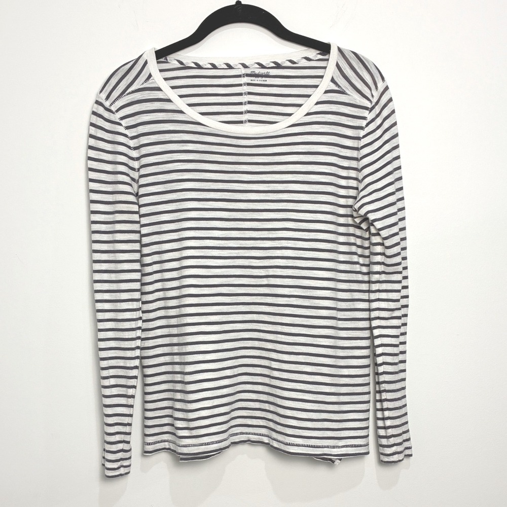 Madewell Long Sleeve Cotton Striped Tee White Taupe Parisian Chic Layering Small